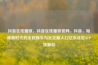 抖音在线播放，抖音在线播放官网，抖音，短视频时代的全民娱乐与社交新入口亿乐社区SUP货源站