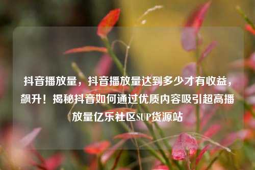 抖音播放量，抖音播放量达到多少才有收益，飙升！揭秘抖音如何通过优质内容吸引超高播放量亿乐社区SUP货源站  第1张