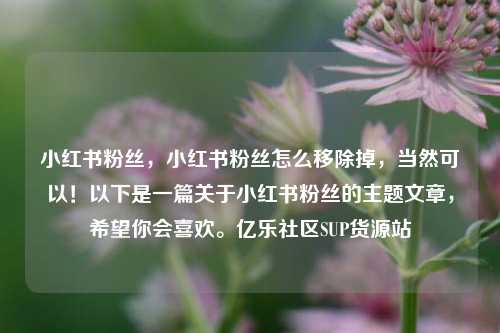 小红书粉丝	，小红书粉丝怎么移除掉，当然可以！以下是一篇关于小红书粉丝的主题文章，希望你会喜欢。亿乐社区SUP货源站  第1张