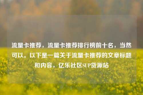 流量卡推荐	，流量卡推荐排行榜前十名，当然可以。以下是一篇关于流量卡推荐的文章标题和内容，亿乐社区SUP货源站  第1张