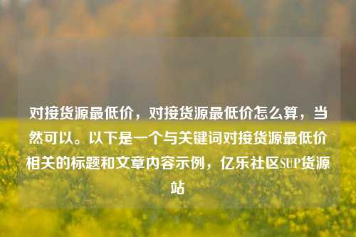 对接货源最低价，对接货源最低价怎么算，当然可以。以下是一个与关键词对接货源最低价相关的标题和文章内容示例	，亿乐社区SUP货源站  第1张