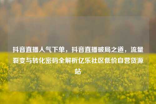 抖音直播人气下单，抖音直播破局之道	，流量裂变与转化密码全解析亿乐社区低价自营货源站  第1张